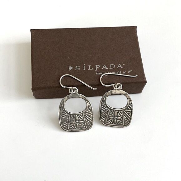 Silpada W1930 Retired Oxidized Sterling Silver Etched Basket Earrings - Picture 1 of 6